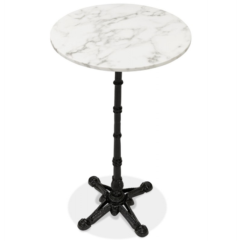 Tavolo alto rotondo effetto marmo effetto marmo e piede in ghisa nera AMOS (Ø 60 cm) (bianco) - image 63119