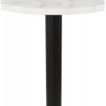 High table round stone top marble effect and foot in black metal OLAF (Ø 60 cm) (white)