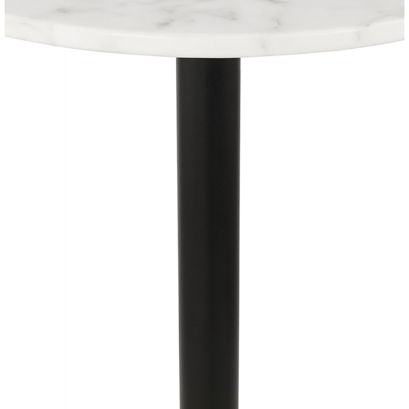 Table haute plateau rond en pierre effet marbre et pied en métal noir OLAF (Ø 60 cm) (blanc) - image 63139